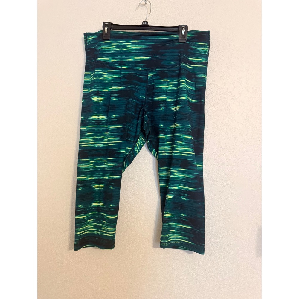 Old Navy Active Womens XXL Green Navy Space Dye Go-Dry Compression Crop Leggings
